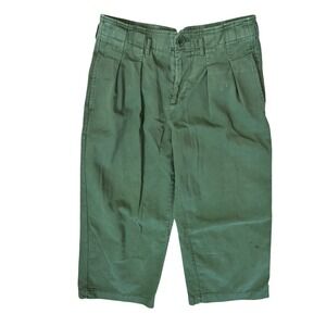 Maeve Anthropologie Cropped Wide Leg Pleated Olive Green Pants‎ Size 8